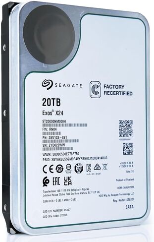 Seagate Exos X24 20TB Enterprise Hard Drive HDD SATA 6Gb/s 512MB Cache 7200 RPM 512e CMR Helium Sealed 3.5in Hard Drive ST20000NM000H (Renewed) in Saudi Arabia