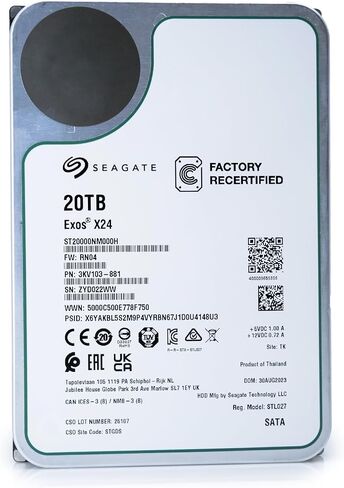 Seagate Exos X24 20TB Enterprise Hard Drive HDD SATA 6Gb/s 512MB Cache 7200 RPM 512e CMR Helium Sealed 3.5in Hard Drive ST20000NM000H (Renewed) in Saudi Arabia