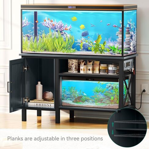 YITAHOME Heavy Duty Metal Aquarium Stand with Power Outlets, 55-75 Gallon Fish Tank Stand with Cabinet Accessories Storage Suitable for Fish Tank, Turtle Tank, 880LBS Capacity, Brown in Saudi Arabia