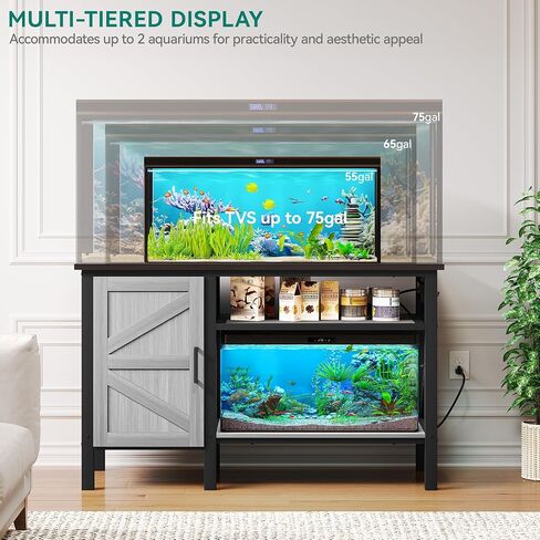 YITAHOME Heavy Duty Metal Aquarium Stand with Power Outlets, 55-75 Gallon Fish Tank Stand with Cabinet Accessories Storage Suitable for Fish Tank, Turtle Tank, 880LBS Capacity, Brown in Saudi Arabia