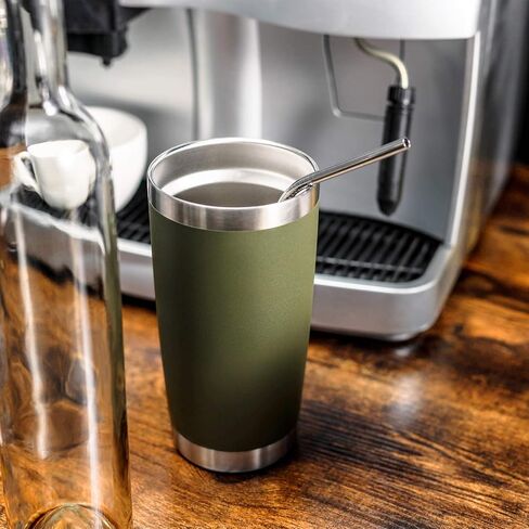 COMOOO 20oz Double Wall Vacuum Insulated Travel Mug, Stainless Steel Tumbler with Lid and Straw Durable Powder Coated Insulated Coffee Cup for Cold & Hot Drinks (Army Green, 2 Pack in Saudi Arabia