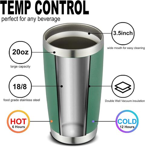 COMOOO 20oz Double Wall Vacuum Insulated Travel Mug, Stainless Steel Tumbler with Lid and Straw Durable Powder Coated Insulated Coffee Cup for Cold & Hot Drinks (Army Green, 2 Pack in Saudi Arabia
