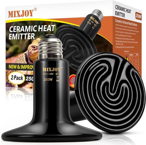 MIXJOY 250W Reptile Heat Lamp 2Pack Ceramic Heat Emitters Reptile Heat Lamp Bulbs, No Light Emitting Ceramic Heat Bulbs for Amphibian Terrarium Reptile Gecko Lizard Bearded Dragon Turtle Chicken Snake in Saudi Arabia