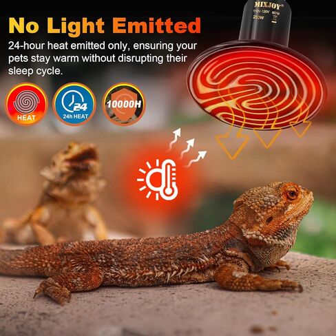 MIXJOY 250W Reptile Heat Lamp 2Pack Ceramic Heat Emitters Reptile Heat Lamp Bulbs, No Light Emitting Ceramic Heat Bulbs for Amphibian Terrarium Reptile Gecko Lizard Bearded Dragon Turtle Chicken Snake in Saudi Arabia