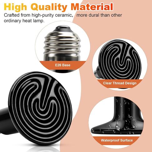 MIXJOY 250W Reptile Heat Lamp 2Pack Ceramic Heat Emitters Reptile Heat Lamp Bulbs, No Light Emitting Ceramic Heat Bulbs for Amphibian Terrarium Reptile Gecko Lizard Bearded Dragon Turtle Chicken Snake in Saudi Arabia