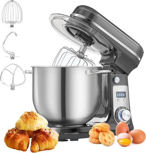 Biolomix Kitchen Electric Stand Mixer, 6 Speed Tilt Head Food Mixer with 6.5 QT Stainless Steel Bowl, Dough Hook, Flat Beater, Whisk and Anti Splash Cover, Red (6.5 QT, Black) in Saudi Arabia