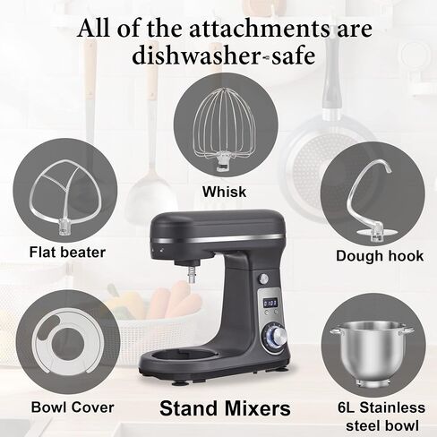 Biolomix Kitchen Electric Stand Mixer, 6 Speed Tilt Head Food Mixer with 6.5 QT Stainless Steel Bowl, Dough Hook, Flat Beater, Whisk and Anti Splash Cover, Red (6.5 QT, Black) in Saudi Arabia