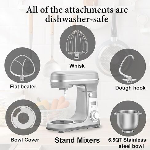 خلاط كهربائي للمطبخ من Biolomix، خلاط طعام برأس مائل 6 سرعات مع وعاء من الفولاذ المقاوم للصدأ سعة 6.5 لتر، وخطاف عجين، ومضرب مسطح، وخفق وغطاء مضاد للرذاذ، أحمر (6.5 لتر، أسود) in Kuwait