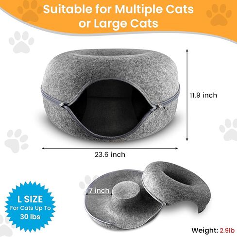 Cat Tunnel Bed – Large Cat Donut Tunnel with 12-Pcs Cat Toy Set – Soft Felt Cat Caves for Indoor Cats with Upgraded Zipper – Scratch-Resistant Cat Cave Bed – Comfortable Peekaboo Cat Cave in Saudi Arabia