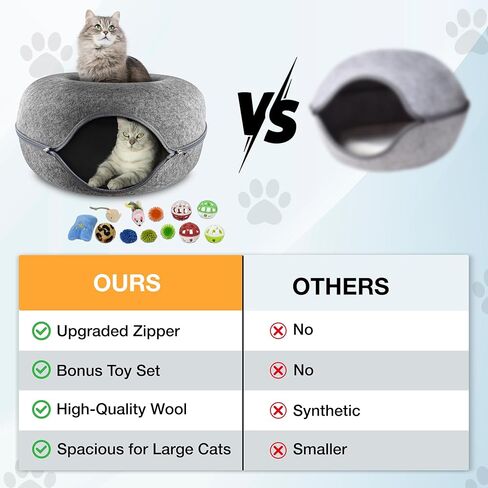 Cat Tunnel Bed – Large Cat Donut Tunnel with 12-Pcs Cat Toy Set – Soft Felt Cat Caves for Indoor Cats with Upgraded Zipper – Scratch-Resistant Cat Cave Bed – Comfortable Peekaboo Cat Cave in Saudi Arabia