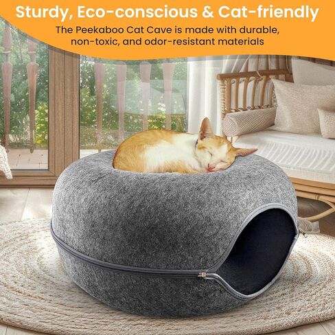 Cat Tunnel Bed – Large Cat Donut Tunnel with 12-Pcs Cat Toy Set – Soft Felt Cat Caves for Indoor Cats with Upgraded Zipper – Scratch-Resistant Cat Cave Bed – Comfortable Peekaboo Cat Cave in Saudi Arabia