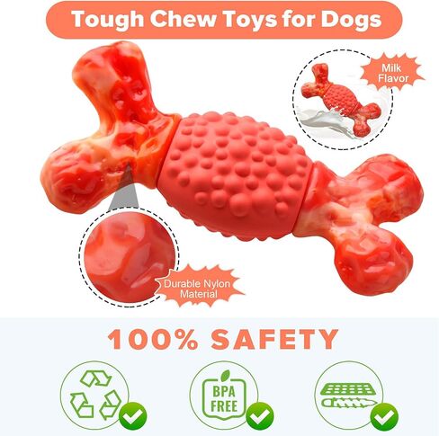 Rensh Tough Dog Toys for Aggressive Chewers, Indestructible Dog Chew Toys for Medium Large Breed, Sturdy Aggressive Chew Dog Toys to Keep Them Busy, Dog Chew Bones Toy for Long Lasting (Orange) in Saudi Arabia
