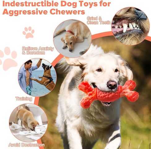 Rensh Tough Dog Toys for Aggressive Chewers, Indestructible Dog Chew Toys for Medium Large Breed, Sturdy Aggressive Chew Dog Toys to Keep Them Busy, Dog Chew Bones Toy for Long Lasting (Orange) in Saudi Arabia