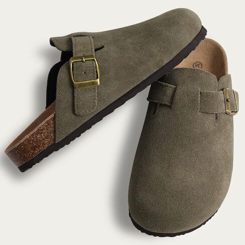 KIDMI Women's Suede Clogs Leather Mules Cork Footbed Sandals Potato Shoes with Arch Support Coffee 38 (Size 7) in Saudi Arabia