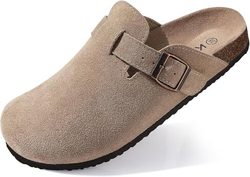 KIDMI Women's Suede Clogs Leather Mules Cork Footbed Sandals Potato Shoes with Arch Support Coffee 38 (Size 7) in Saudi Arabia