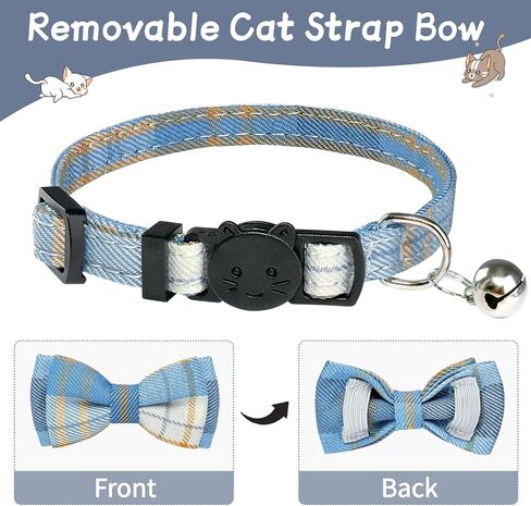 Cat Collar Plaid with Bells Breakaway Cat Collar Bowtie 2 Pack,for Girl/Boy Kitten Accessories for Indoor Cats, Adjustbale Collar with Cat Buckle for Daily Birthday Christmas (Green + White) in Saudi Arabia