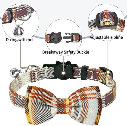 Cat Collar Plaid with Bells Breakaway Cat Collar Bowtie 2 Pack,for Girl/Boy Kitten Accessories for Indoor Cats, Adjustbale Collar with Cat Buckle for Daily Birthday Christmas (Green + White) in Saudi Arabia