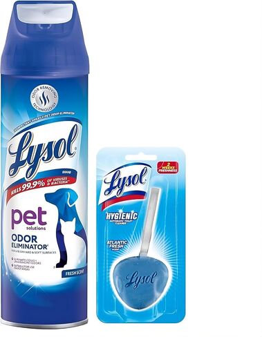 Reckitt LYSOL Pet Odor Eliminator, 15 Oz (Pack of 4) -With 1ct Auto In-The-Bowl Toilet Cleaner, Ocean Fresh in Saudi Arabia