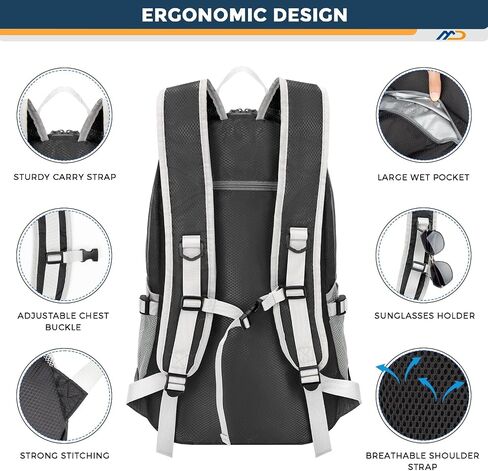 40L Hiking Backpack Waterproof Camping Packable Daypack for Men and Women, Lightweight Day Pack for Travel Outdoor - Black in Saudi Arabia