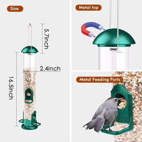 Wild Bird Feeders, 2Pcs Witacles 17 Inch Tube All Metal Steel Hanger, Classic for Garden Yard Outdoor, 4 Feeding Ports, Seed is not Included (2 Pcs) in Saudi Arabia