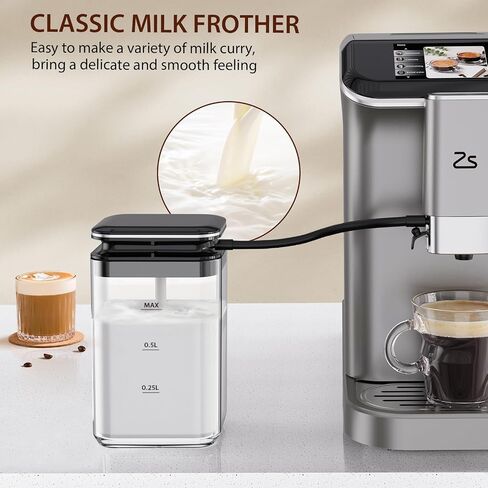 Espresso & Coffee Machine with Automatic Milk Frother, 20 Bar Built-In & Adjustable Espresso Bean Grinder, 1-15 Adjustable Grind, Touch Screen Coffee Machine with 1.5L Water Tank for Coffee Lover in Saudi Arabia