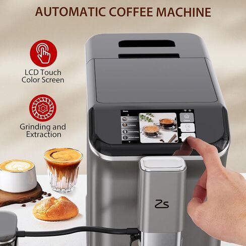 Espresso & Coffee Machine with Automatic Milk Frother, 20 Bar Built-In & Adjustable Espresso Bean Grinder, 1-15 Adjustable Grind, Touch Screen Coffee Machine with 1.5L Water Tank for Coffee Lover in Saudi Arabia