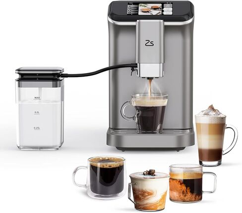 Espresso & Coffee Machine with Automatic Milk Frother, 20 Bar Built-In & Adjustable Espresso Bean Grinder, 1-15 Adjustable Grind, Touch Screen Coffee Machine with 1.5L Water Tank for Coffee Lover in Saudi Arabia