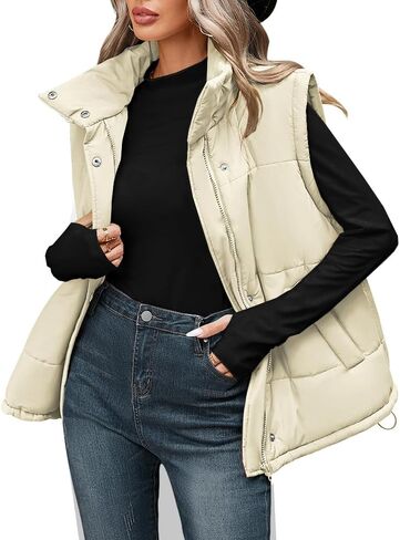 Pink Queen Womens Oversized Quilted Puffer Vest Casual Loose Sleeveless Stand Collar Zip Up Fall Winter Warm Outerwear Jacket in Kuwait