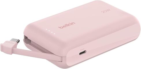 بنك طاقة بيلكين، بنك طاقة محمول مع كابل مدمج 10K PD 20 وات - توصيل طاقة USB-C سريع الشحن، شاحن iPhone محمول لسلسلة iPhone 16 وiPad Pro وGalaxy S24 والمزيد - وردي in Saudi Arabia