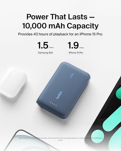 بنك طاقة بيلكين، بنك طاقة محمول مع كابل مدمج 10K PD 20 وات - توصيل طاقة USB-C سريع الشحن، شاحن iPhone محمول لسلسلة iPhone 16 وiPad Pro وGalaxy S24 والمزيد - وردي in Saudi Arabia