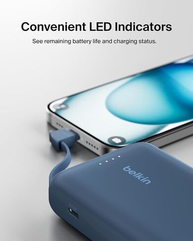 بنك طاقة بيلكين، بنك طاقة محمول مع كابل مدمج 10K PD 20 وات - توصيل طاقة USB-C سريع الشحن، شاحن iPhone محمول لسلسلة iPhone 16 وiPad Pro وGalaxy S24 والمزيد - وردي in Saudi Arabia