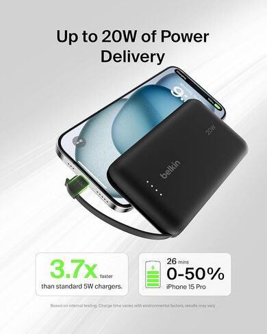 بنك طاقة بيلكين، بنك طاقة محمول مع كابل مدمج 10K PD 20 وات - توصيل طاقة USB-C سريع الشحن، شاحن iPhone محمول لسلسلة iPhone 16 وiPad Pro وGalaxy S24 والمزيد - وردي in Saudi Arabia