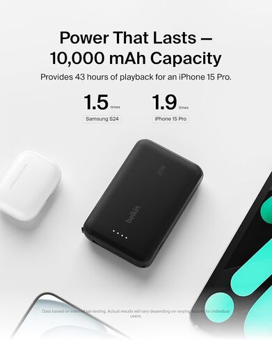 بنك طاقة بيلكين، بنك طاقة محمول مع كابل مدمج 10K PD 20 وات - توصيل طاقة USB-C سريع الشحن، شاحن iPhone محمول لسلسلة iPhone 16 وiPad Pro وGalaxy S24 والمزيد - وردي in Saudi Arabia
