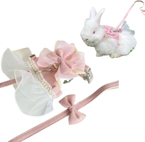 Rabbit Harness and Leash for Walking Escape Proof - Cute Skirt Mesh Breathable Bunny Vest Harness Outdoor Camping Hiking Training - Also Suit for Small Animals (Pink,M) in Saudi Arabia