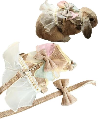 Rabbit Harness and Leash for Walking Escape Proof - Cute Skirt Mesh Breathable Bunny Vest Harness Outdoor Camping Hiking Training - Also Suit for Small Animals (Pink,M) in Saudi Arabia