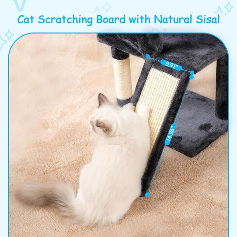 Hey-brother Cat Tree, 42.5-Inches Cat Tower for Indoor Cats, Plush Multi-Level Kitten Cat Condo with Scratching Post, Ramp, Basket, Spacious Cat Cave, Hanging Ball, Smoky Gray MPJ007SG in Saudi Arabia