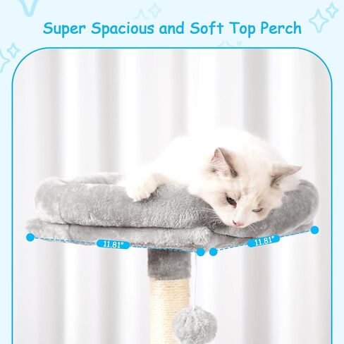Hey-brother Cat Tree, 42.5-Inches Cat Tower for Indoor Cats, Plush Multi-Level Kitten Cat Condo with Scratching Post, Ramp, Basket, Spacious Cat Cave, Hanging Ball, Smoky Gray MPJ007SG in Kuwait
