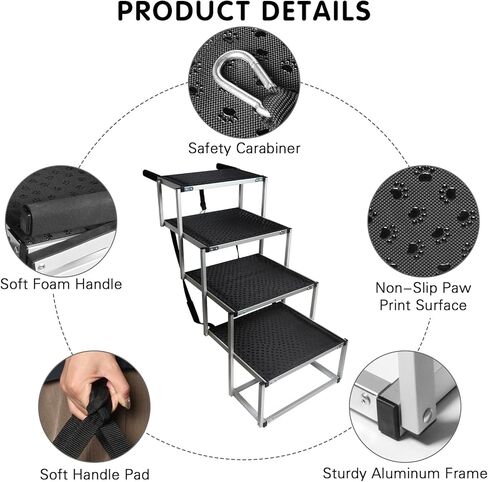DGSL Dog Ramp for Car, 4-Step Folding Dog Stairs, Aluminum, Black, Supports Up to 250 Lbs in Saudi Arabia
