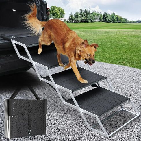 DGSL Dog Ramp for Car, 4-Step Folding Dog Stairs, Aluminum, Black, Supports Up to 250 Lbs in Saudi Arabia