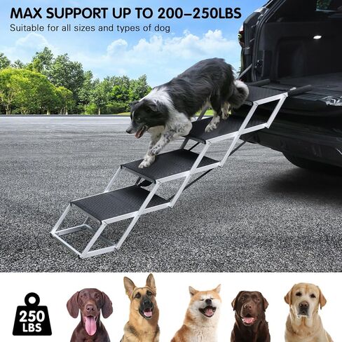 DGSL Dog Ramp for Car, 4-Step Folding Dog Stairs, Aluminum, Black, Supports Up to 250 Lbs in Saudi Arabia
