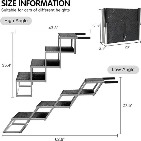 DGSL Dog Ramp for Car, 4-Step Folding Dog Stairs, Aluminum, Black, Supports Up to 250 Lbs in Saudi Arabia