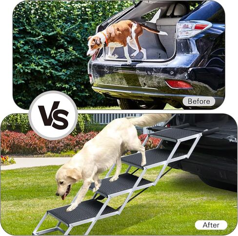 DGSL Dog Ramp for Car, 4-Step Folding Dog Stairs, Aluminum, Black, Supports Up to 250 Lbs in Saudi Arabia