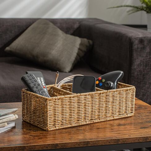 myHomeBody Wicker Basket With 3 Compartments, Woven Baskets for Organizing, Storage Basket, Toilet Tank Basket, Bathroom Counter Organizer, Bedroom Organization, Resin Wicker 1pc, Tan in Saudi Arabia