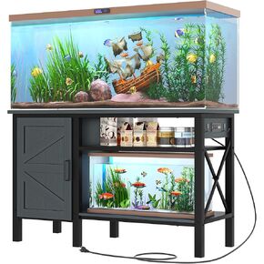 DWVO 55-75 Gallon Aquarium Stand with Power Outlets, Heavy Duty Metal Fish Tank Stand with Cabinet Accessories Storage Suitable for Fish Tank, Turtle Tank, 880LBS Capacity,Brown