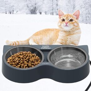 Heated Cat Bowl, Outdoor Heated Pet Bowl with Double Stainless Steel Bowl 23 OZ, Heated Water Food Bowl for Cat Pet, Thermal Pet Bowl Provide Drinkable Water and Hot Food in Winter