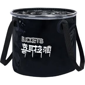 Collapsible Bucket, 22L Folding Bucket Wash Basin Bags with Handle, Khaki Transparent Portable Water Container 5.8 Gallon for Camping Fishing Hiking Gardening (Black)