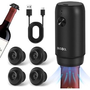 Electric Wine Saver Pump with Vacuum Wine Stopper, Rechargeable, 1 Pump 4 Stoppers, Reusable, Keep Your Wine Fresh