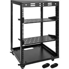 20U Server Rack w/ 2 Racks, Versatile Open Frame IT Rack - Wall-Mount, Rotate and Push w/Ease, AV Rack w/Top & Bottom Panels, Hook and Loop Straps for 19" Stereo/Data/IT/Computer Equipment