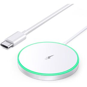 Magnetic Wireless Charger 15W Mag Safe Charger-Fast Charging Pad Compatible with iPhone16/15/14/13/12 Series & Airpods 2 3 Pro-LED Mag-Safe Pad with Dual Charging Ports Original Replacement（White）