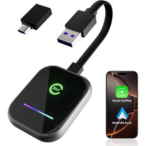 2-in-1 Apple Carplay & Android Auto Wireless Adapter, Wireless Car Play Adapter for iPhone, Android Auto Adapter Wireless Dongle, Car from 2015. Support OTA